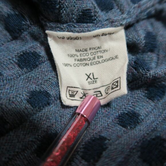 MANSTED Blue Cotton Cardigan Size XL Striped Dots Lagenlook Mixed Print Knit - Picture 6 of 7